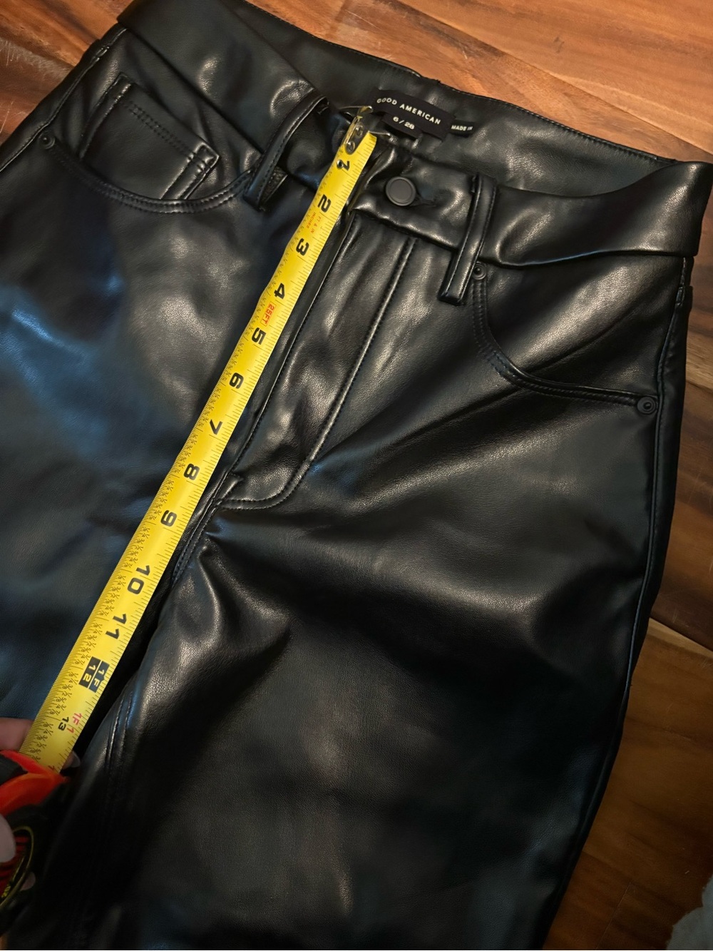 Good American Better Than Leather Faux Leather Straight Pants Black Size 6 0904 - Picture 6 of 9